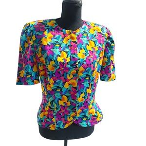Vintage Adrianna Papell Floral Button Down Blouse Size 8